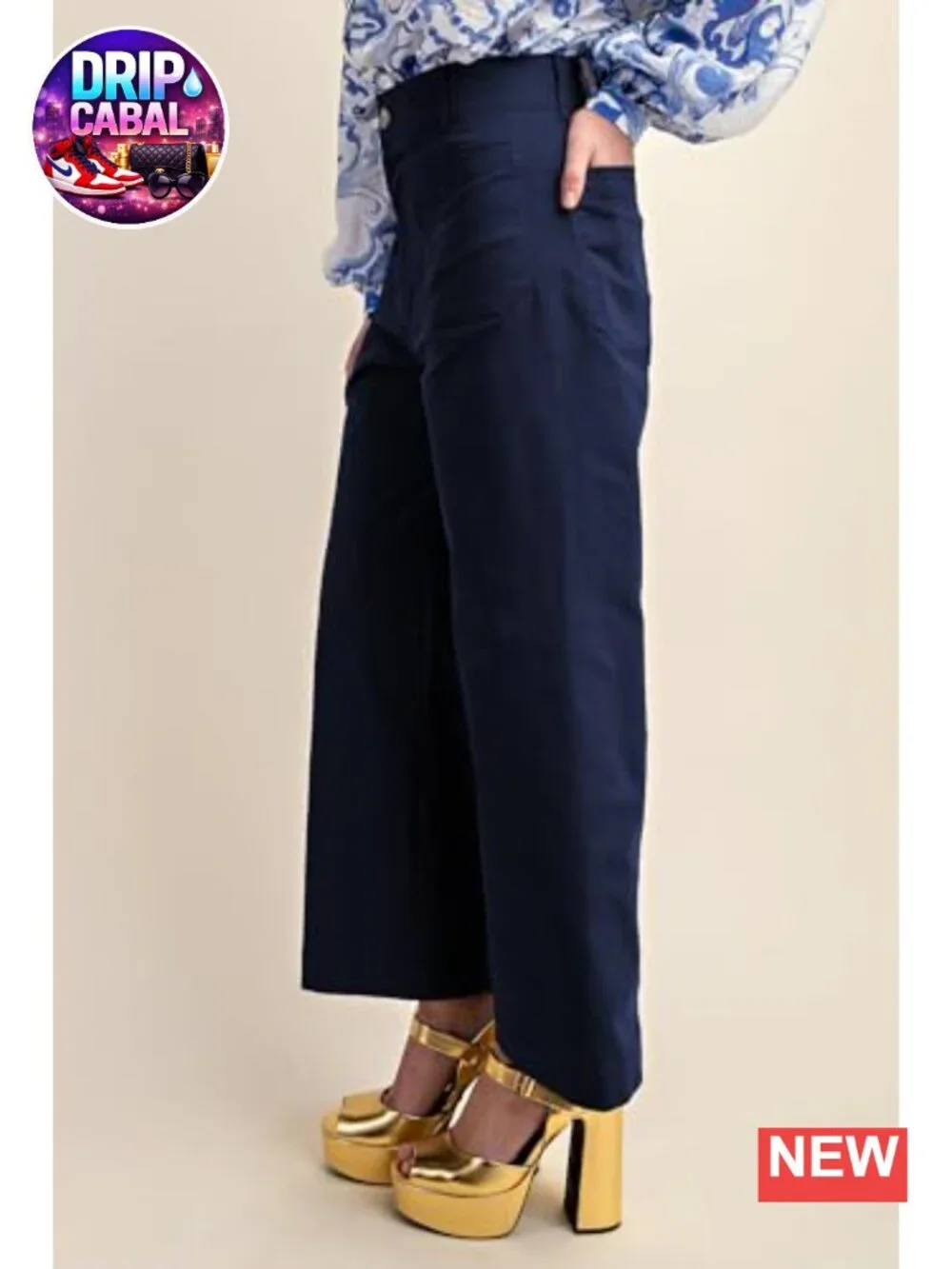 Womens High Waisted Cropped Wide Leg Pants Stretchy Trousers with Pockets